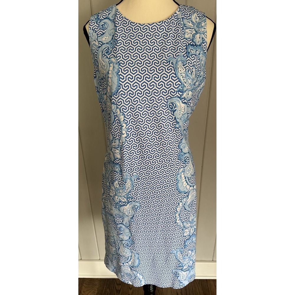 J McLaughlin Blue White Scroll Paisley Sophia Catalina Cloth Sleeveless Dress M